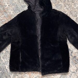 Black puffer Hooded Jacket reversible Pull and Bear soft cozy
